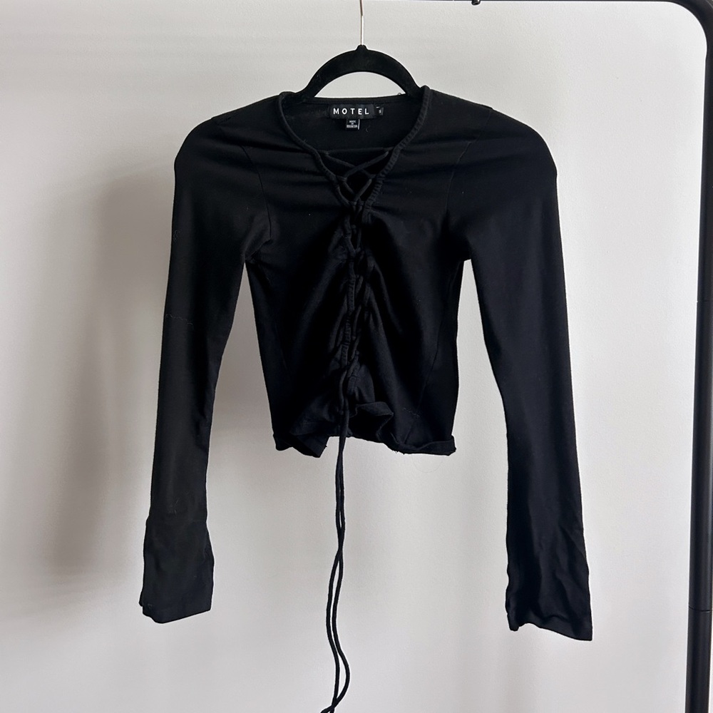 Motel Rocks Black Tie Front Long Sleeve Blouse